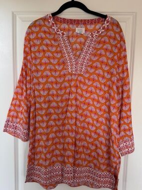 Sigrid Olsen Orange & Pink Printed V-Neck Tunic